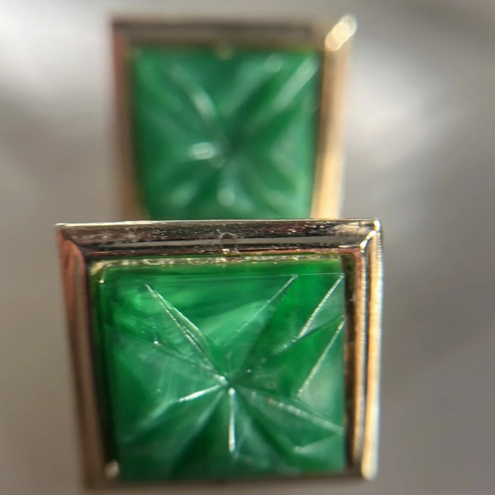 Vintage Jade Glass Toggle Cuff Links & Tie Bar